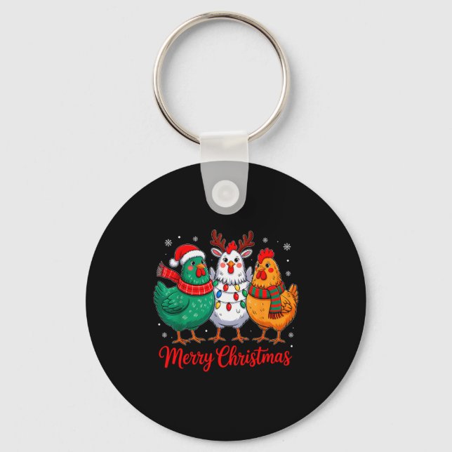 Merry Christmas Chicken Farmer Animal Santa Hat Xm Keychain (Front)