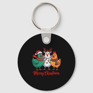Merry Christmas Chicken Farmer Animal Santa Hat Xm Keychain