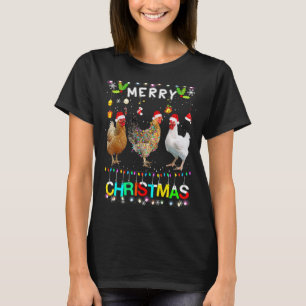 Merry Christmas Chicken Santa Hat Lights Xmas 13 T-Shirt