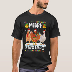 Merry Christmas Chicken Santa Hat Lights Xmas 17 T-Shirt