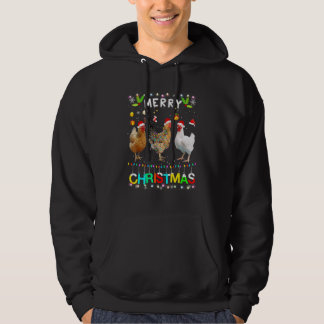 Merry Christmas Chicken Santa Hat Lights Xmas 1 Hoodie