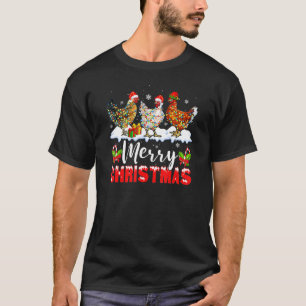 Merry Christmas Chicken Santa Hat Lights Xmas 1 T-Shirt