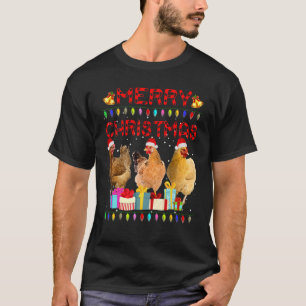 Merry Christmas Chicken Santa Hat Lights Xmas 1 T-Shirt