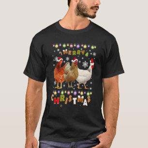 Merry Christmas Chicken  Santa Hat Lights Xmas  1 T-Shirt