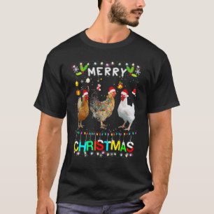 Merry Christmas Chicken Santa Hat Lights Xmas 3 T-Shirt