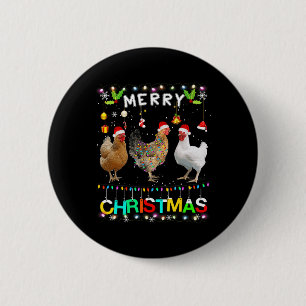Merry Christmas Chicken Santa Hat Lights Xmas Fun 2 Inch Round Button