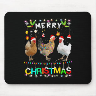 Merry Christmas Chicken Santa Hat Lights Xmas Fun Mouse Pad