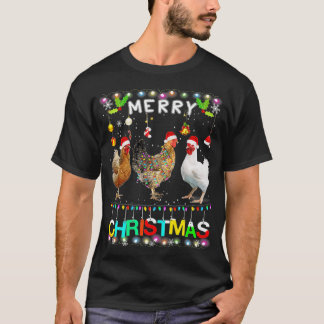 Merry Christmas Chicken Santa Hat Lights Xmas Fun T-Shirt