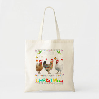 Merry Christmas Chicken Santa Hat Lights Xmas Funn Tote Bag
