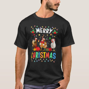 Merry Christmas Chicken Santa Hat Lights Xmas Ho T-Shirt