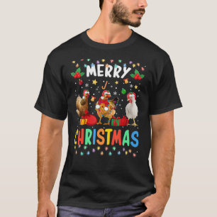 Merry Christmas Chicken Santa Hat Lights   Xmas Ho T-Shirt