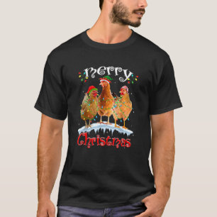 Merry Christmas Chicken Santa Hat Lights Xmas Hol T-Shirt