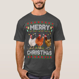 Merry Christmas Chicken Santa Hat Lights Xmas Holi T-Shirt
