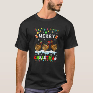 Merry Christmas Chicken Santa Hat Lights Xmas Kids T-Shirt