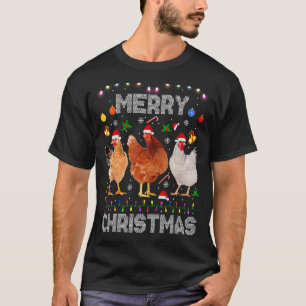 Merry Christmas Chicken Santa Hat Lights Xmas T-Shirt