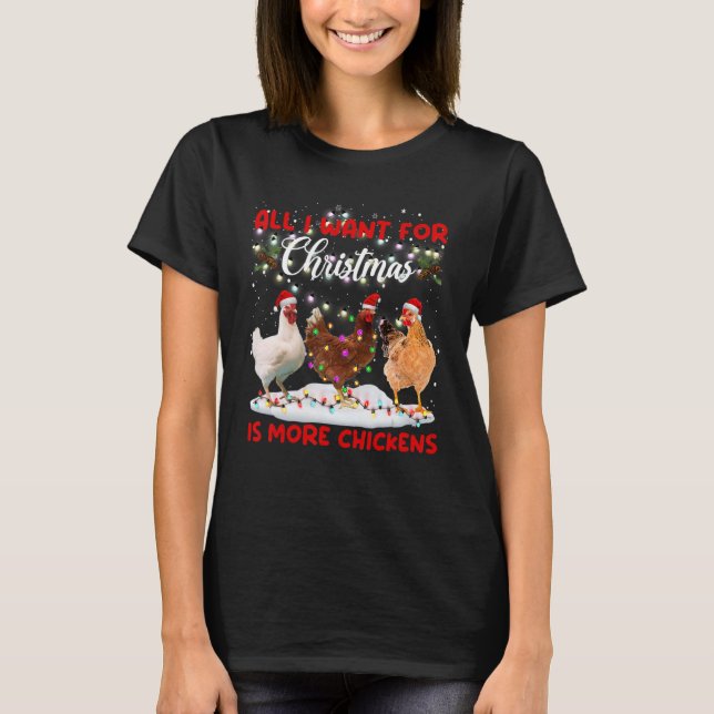 Merry Christmas Chicken  Santa Hat Lights Xmas T-Shirt (Front)