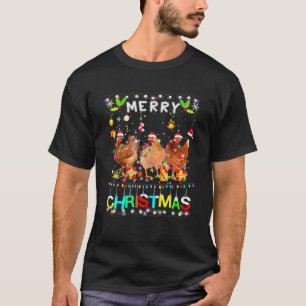 Merry Christmas Chicken Shirt Santa Hat Lights Xma