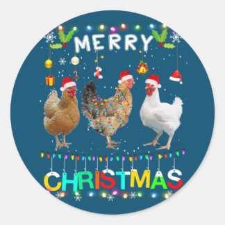 Merry Christmas Chicken Shirt Santa Hat Lights Xma Classic Round Sticker