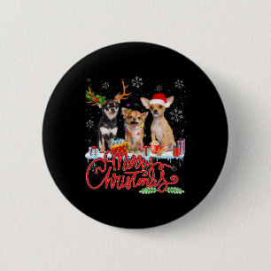 Merry Christmas Chihuahua Dogs Santa Reindeer Ligh 2 Inch Round Button