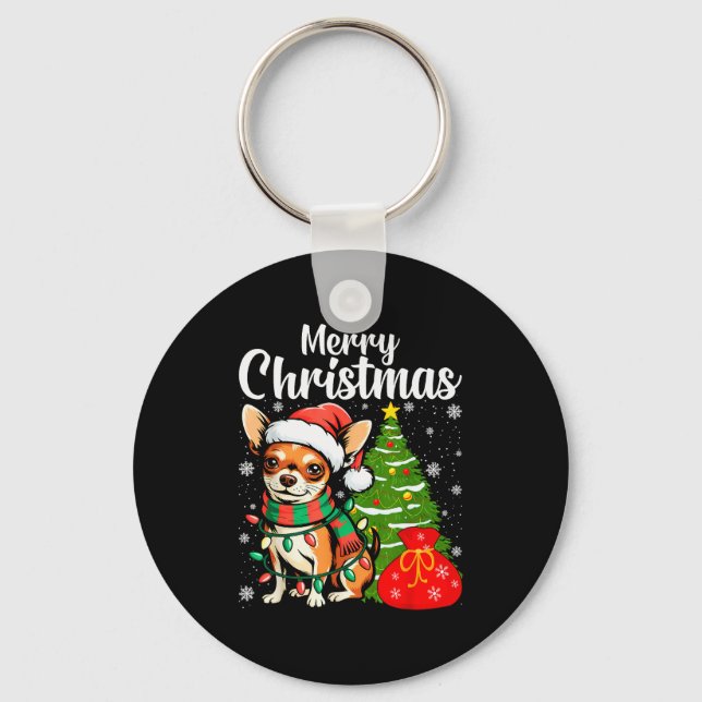 Merry Christmas Chihuahua  Keychain (Front)