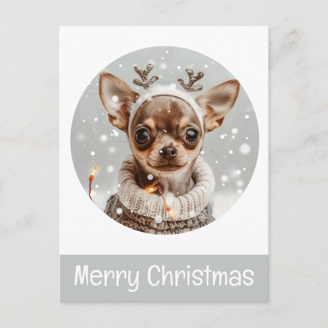 Merry Christmas Chihuahua Reindeer Dog Postcard (Front)