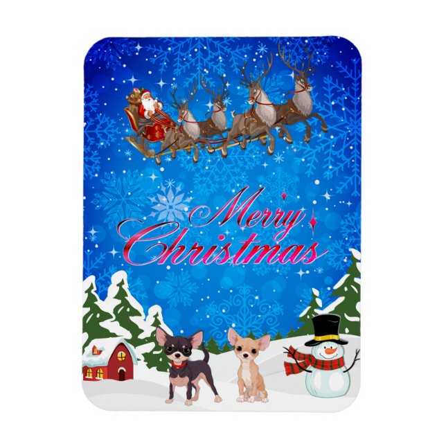 Merry Christmas Chihuahua With Santa Magnet (Vertical)