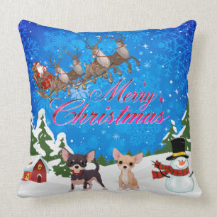 Merry Christmas Chihuahua With Santa Throw Pillow