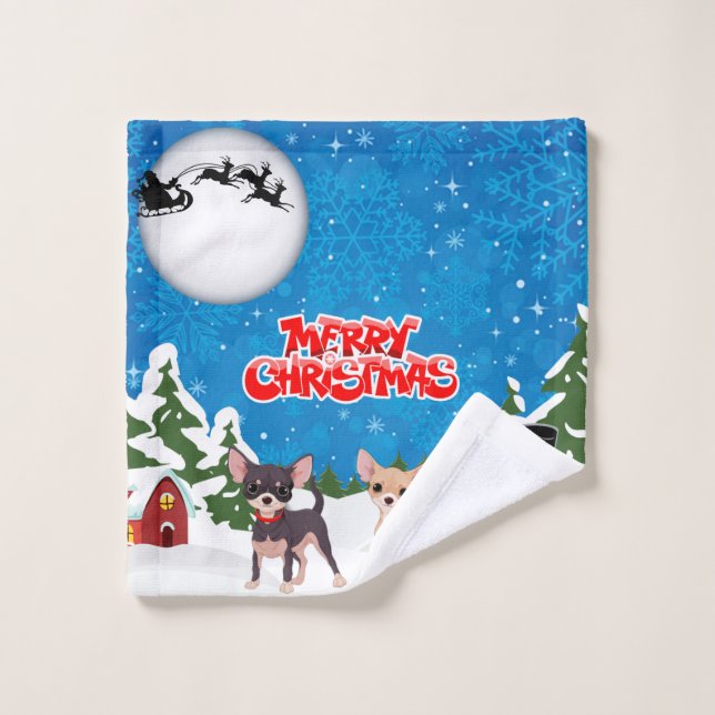 Merry Christmas Chihuahuas Bath Towel Set (Wash Cloth)