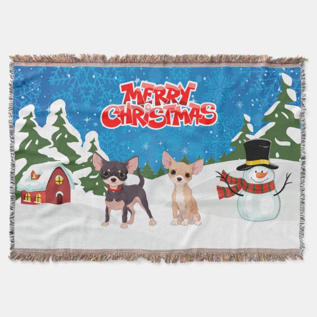 Merry Christmas Chihuahuas Throw Blanket (Front)