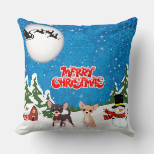 Merry Christmas Chihuahuas Throw Pillow