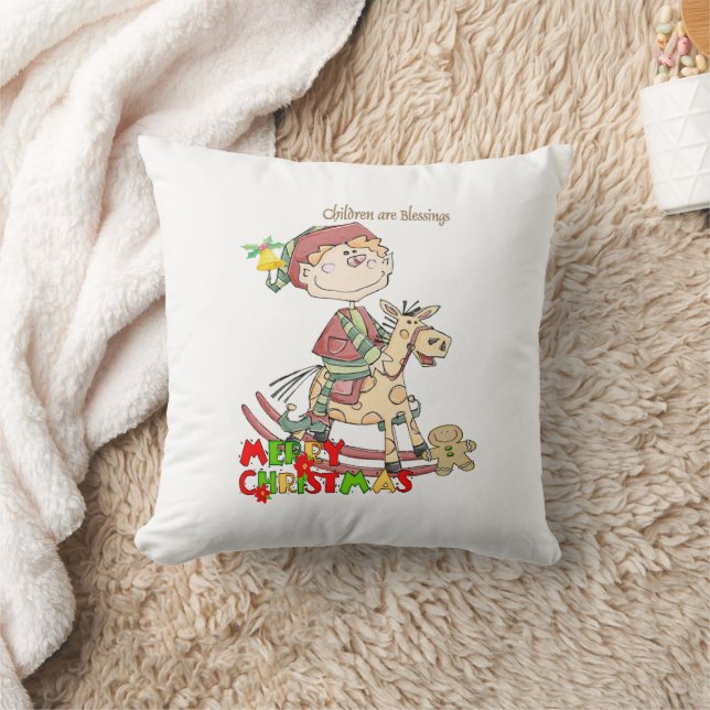 Merry Christmas Children  Blessings Throw Pillow (Blanket)