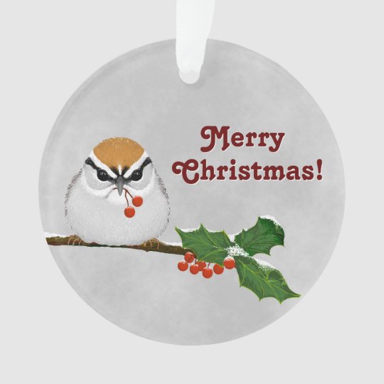 * "Merry Christmas" Chipping Sparrow with Year Ornament