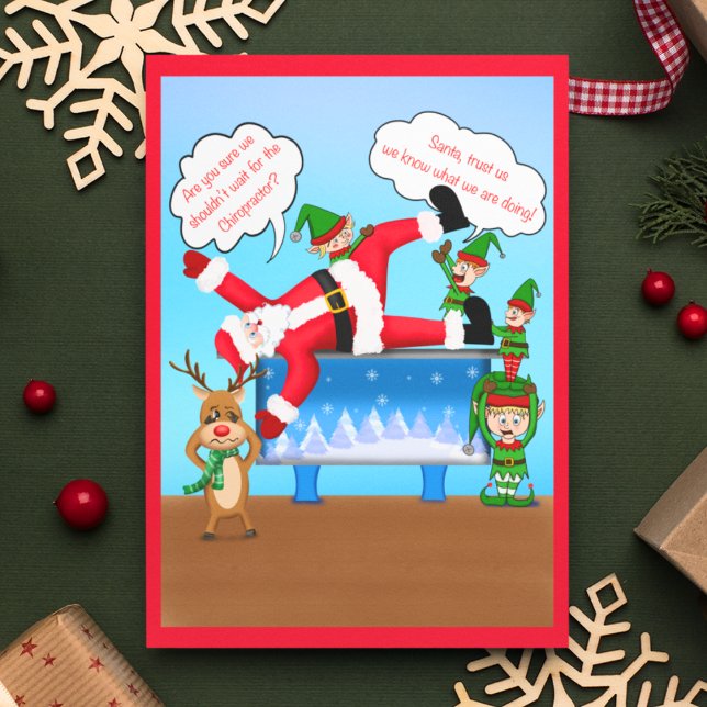 Merry Christmas Chiropractor Santa & Elves  Holiday Postcard (Even Santa needs his back corrected!)
