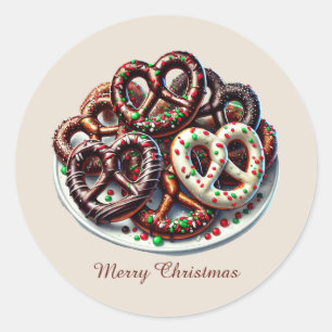 Merry Christmas chocolate covered pretzels Classic Round Sticker