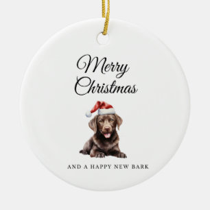 Merry Christmas Chocolate Lab ceramic ornament