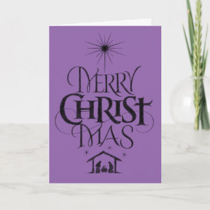 Merry Christmas christian Calligraphy Faith Purple Holiday Card