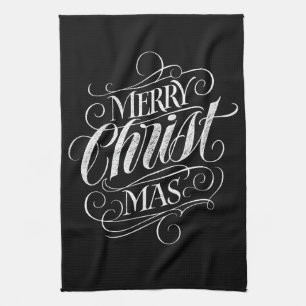 Merry CHRISTmas Christian Chalkboard Calligraphy Kitchen Towel