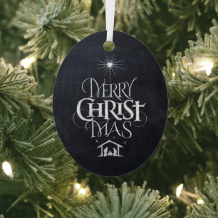Merry CHRISTmas Christian Chalkboard Calligraphy Metal Ornament