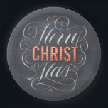 Merry CHRISTmas Christian Chalkboard Calligraphy Paper Plate<br><div class="desc">Light his name up in marquee lights and make people remember why we say 'Merry CHRISTmas'. This design comes in a few variations and you might want to check them all out to see exactly which direction you want to take. The professional lettering by Ivan Angelic is shown in black...</div>