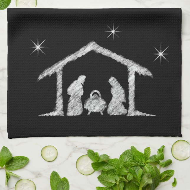Merry CHRISTmas Christian Chalkboard Nativity Kitchen Towel (Folded)