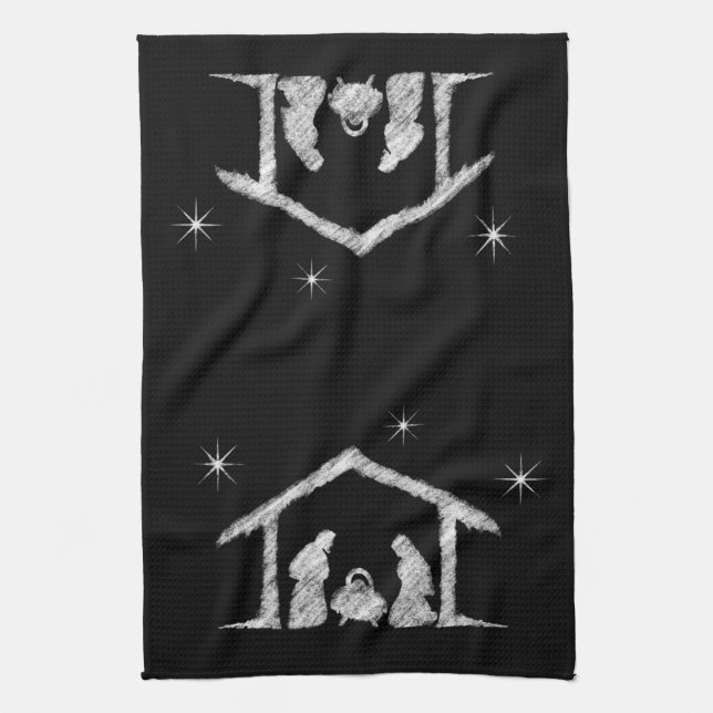 Merry CHRISTmas Christian Chalkboard Nativity Kitchen Towel (Vertical)