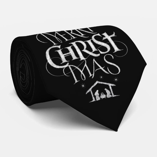 Merry CHRISTmas Christian Christ Jesus Calligraphy Tie (Rolled)