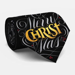 Merry CHRISTmas Christian Gold Script Christ Jesus Tie