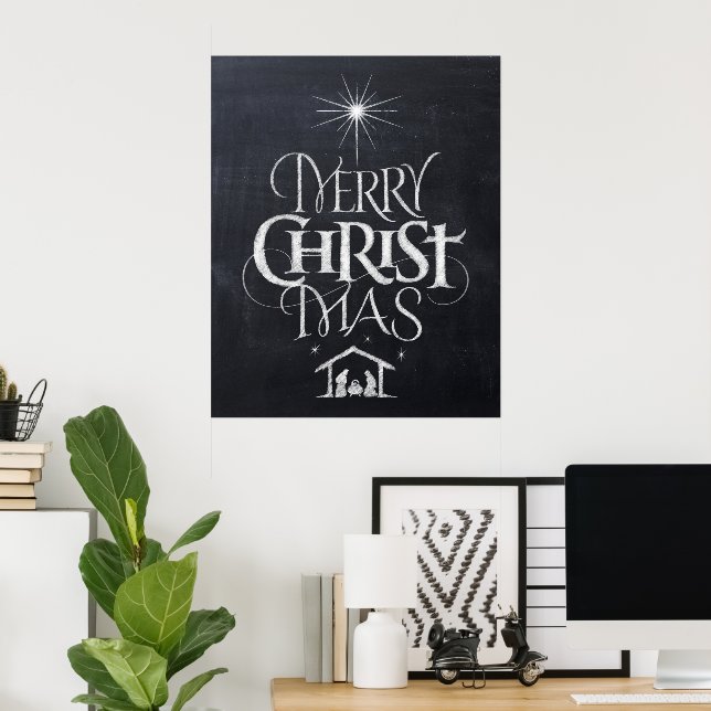 Merry CHRISTmas Christian Nativity Black Chalk Poster (Home Office)