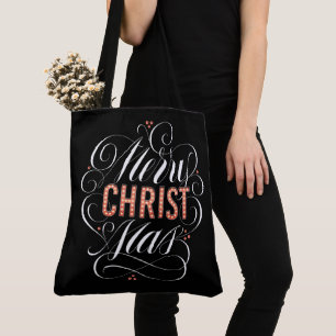 Merry CHRISTmas Christian Red Christ Calligraphy Tote Bag