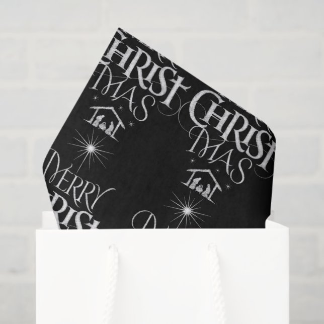 Merry CHRISTmas Christian Religious Black Chalk Tissue Paper (Gift Bag)