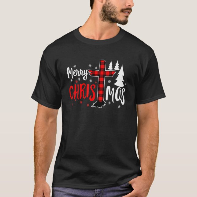 Merry Christmas Christians Buffalo Plaid T-Shirt (Front)