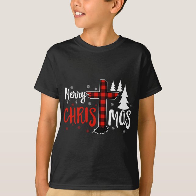 Merry Christmas Christians Buffalo Plaid T-Shirt (Front)