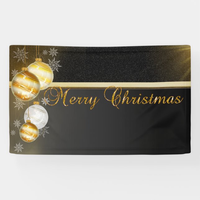 Merry Christmas ,Christmas Balls,Black Banner (Horizontal)