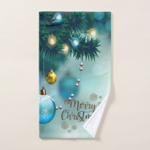 Merry Christmas,Christmas Balls Blue Bath Towel Set
